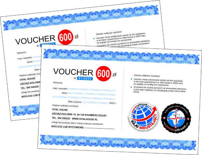 Vital House fundatorem nagród vouchery - nagrody w Rajdzie Nieustającym